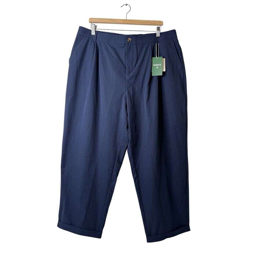 Halara High Waisted Pleated Rolled Hem 7/8 Pants 1X Navy Stretchy Poplin NWT